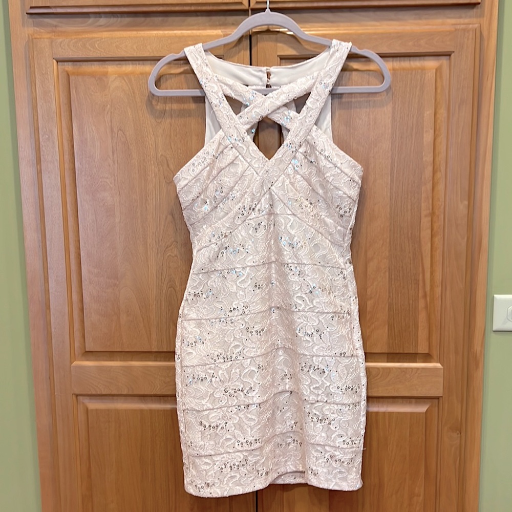 Champagne pink cutout sequined lace dress in size 3.